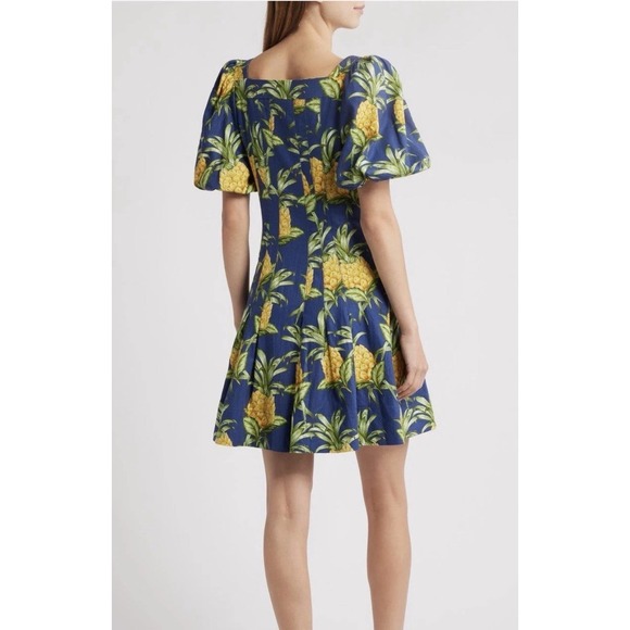 Farm Rio Navy Blue Delicate Pineapple LENZING ECOVERO EUROFLEX Mini Dress Size M - Picture 2 of 11